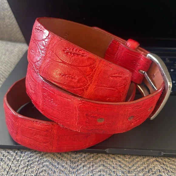 Peter Millar Red Croc Embossed Leather Belt Size: 40